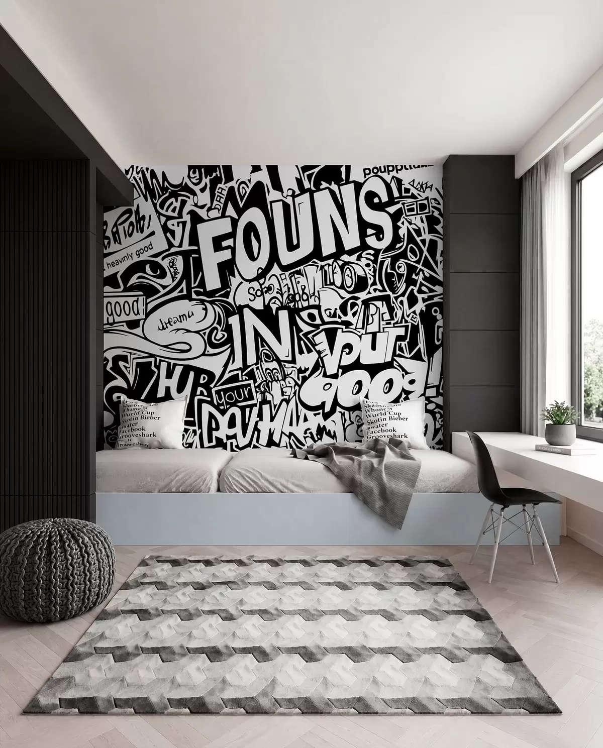 Fotobehang Zwart-witte graffiti w01190