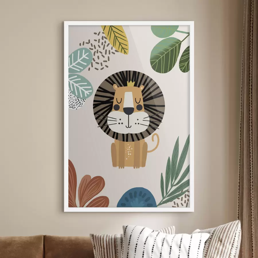 Fotobehang Leeuw in de jungle in safaristijl, boho f39095