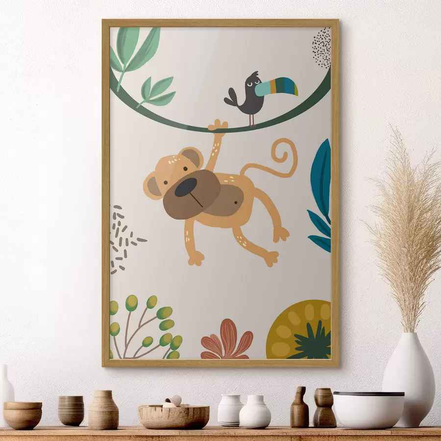 Fotobehang Aap in de jungle in safaristijl, boho f39094