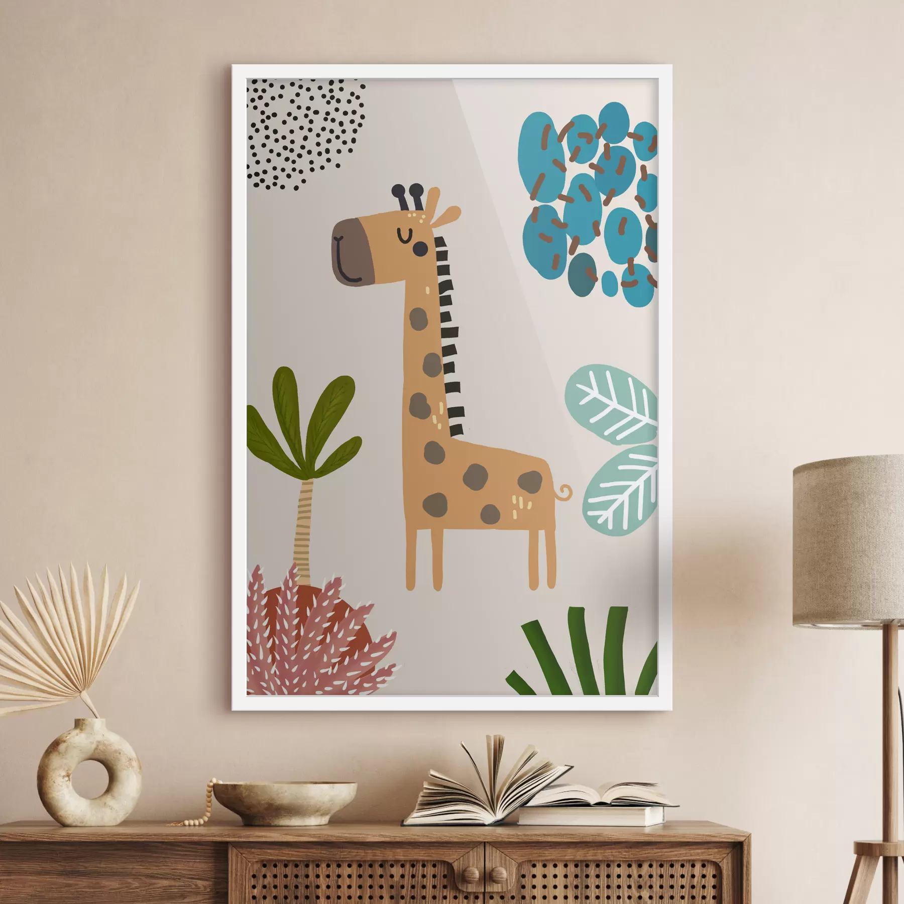 Fotobehang Giraf in de jungle in safaristijl, boho f39096