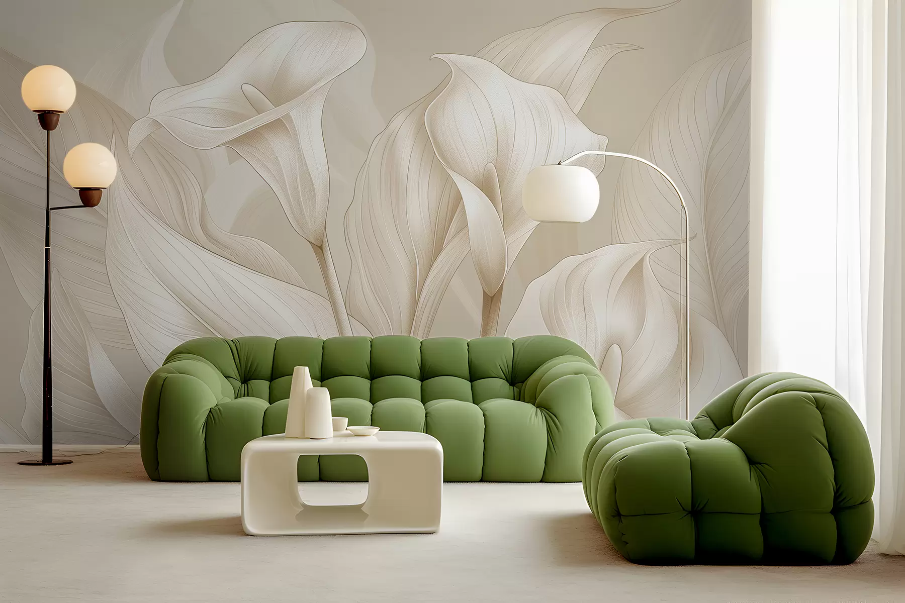 Fotobehang delicate bloemen in beige kleur w01195
