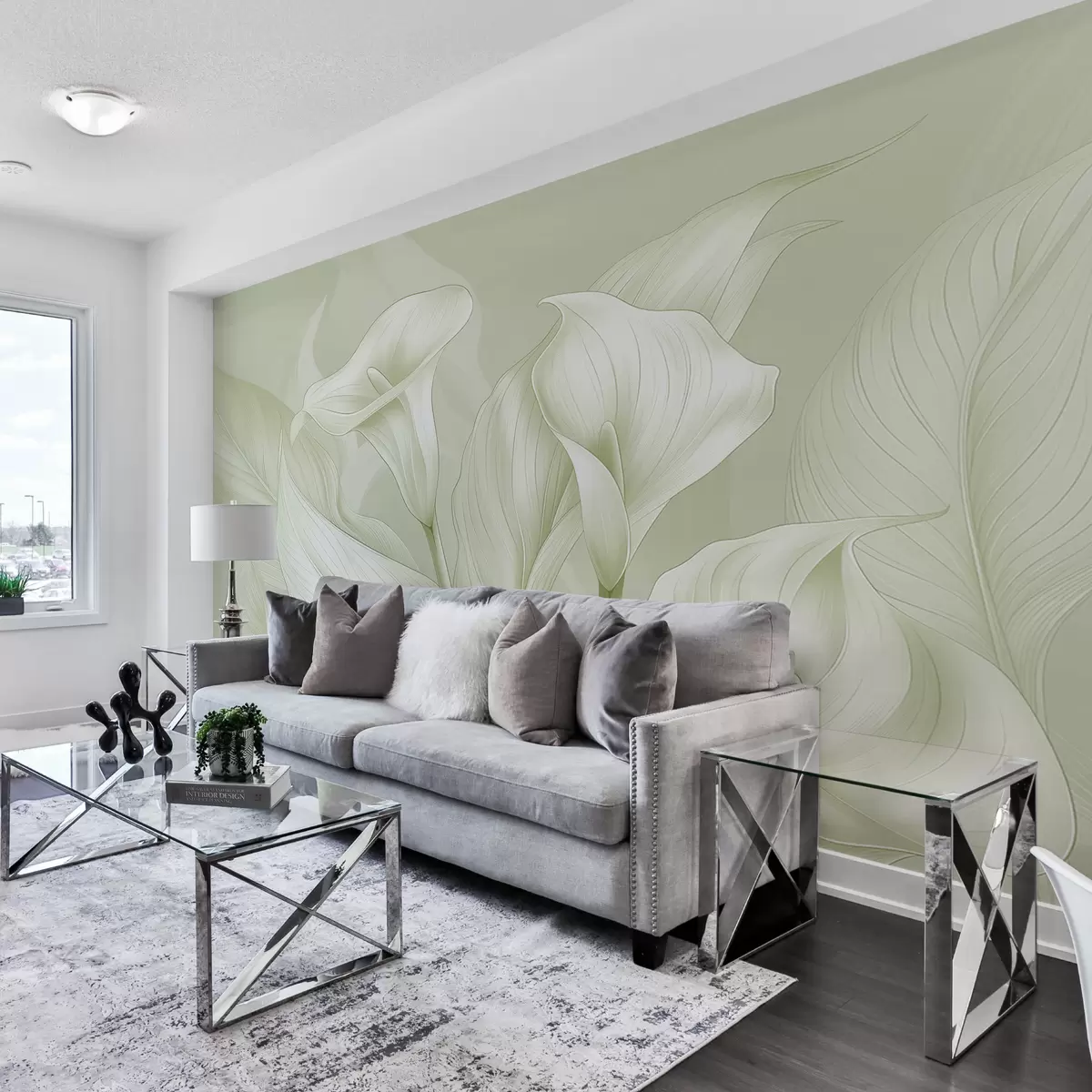 Fotobehang delicate bloemen in groene kleur w01195v3