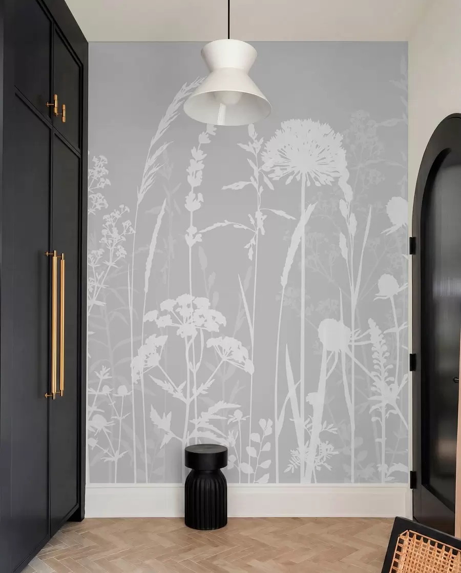 Fotobehang Zachte veldplanten en bloemen minimalisme grijze kleur w01270v1