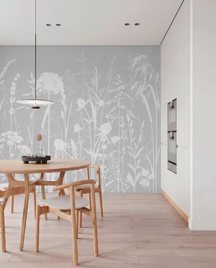 Fotobehang Zachte veldplanten en bloemen minimalisme grijze kleur w01270v1
