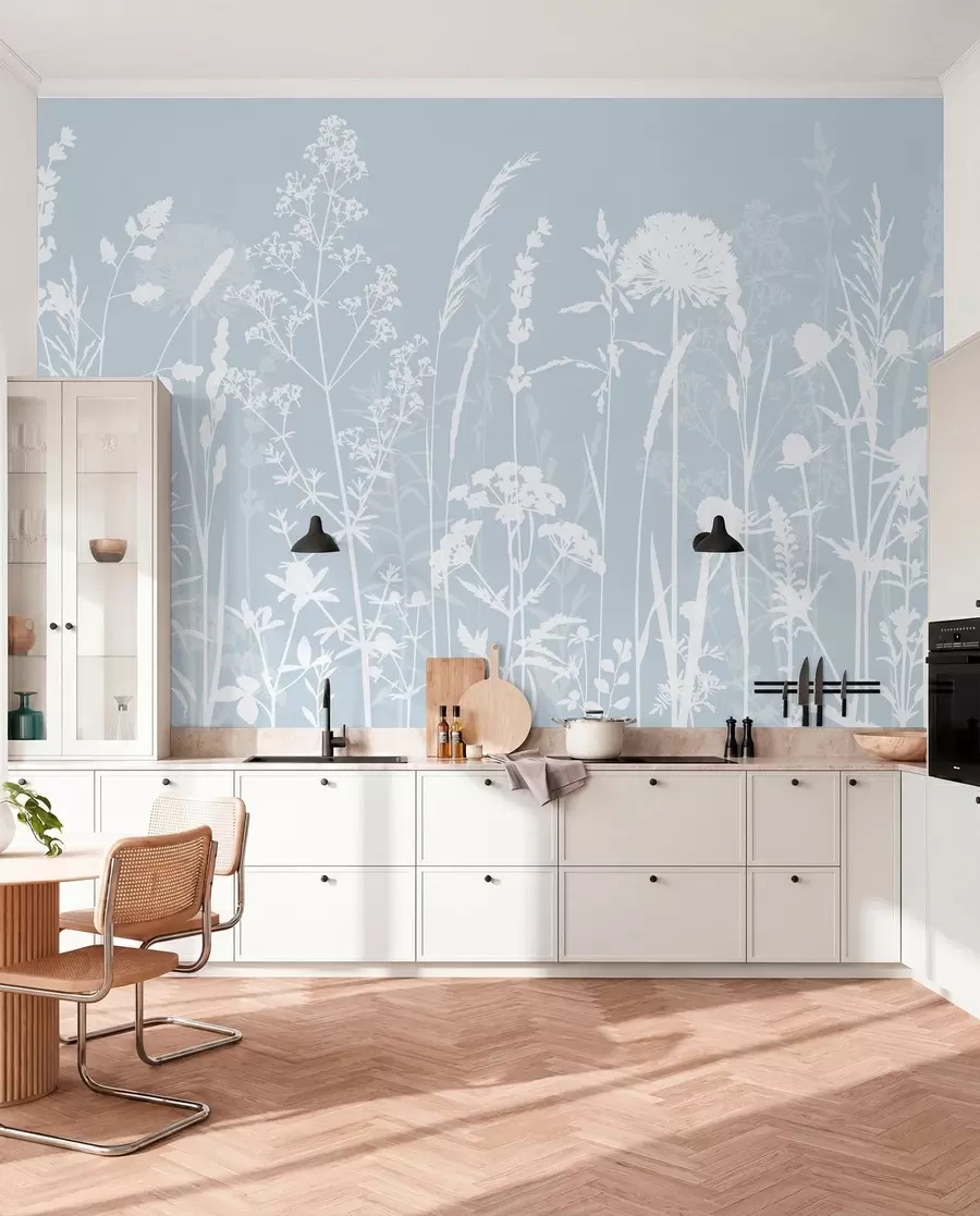 Fotobehang Zachte veldplanten en bloemen minimalisme grijze kleur w01270v4