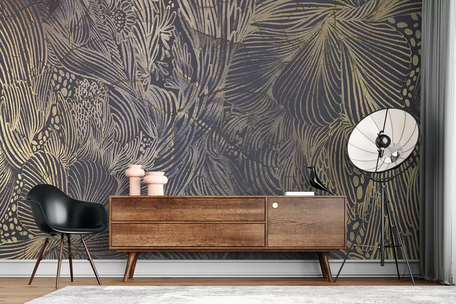 Fotobehang Luxe abstracte print met overlappende organische vormen en lijnen w01243