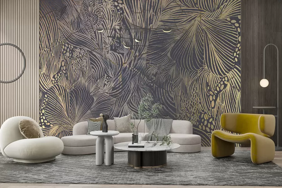 Fotobehang Luxe abstracte print met overlappende organische vormen en lijnen w01243