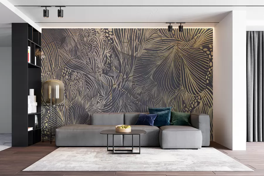Fotobehang Luxe abstracte print met overlappende organische vormen en lijnen w01243