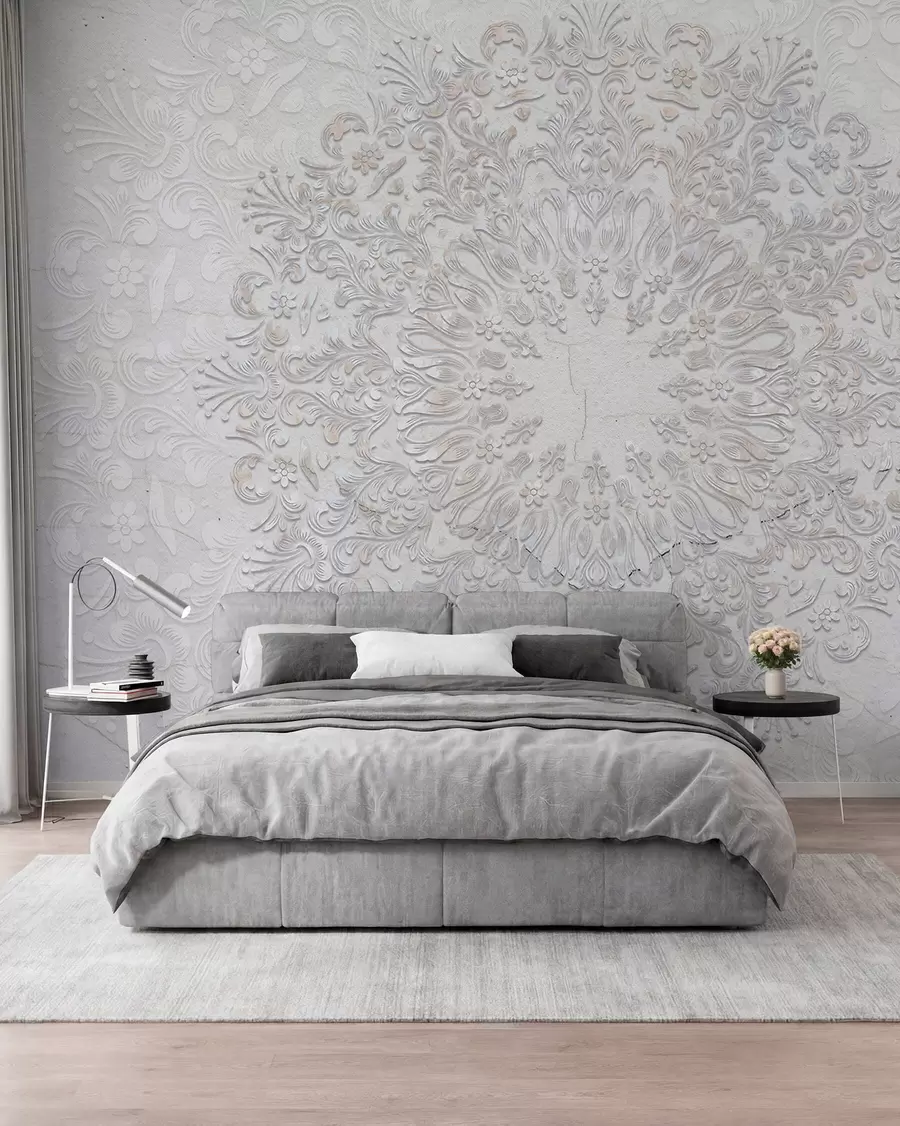 Fotobehang Een zeer gedetailleerde mandala-print die een mooi en delicaat kantontwerp creëert w01249