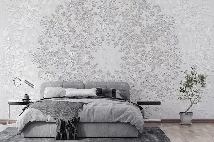Fotobehang Een zeer gedetailleerde mandala-print die een mooi en delicaat kantontwerp creëert w01249