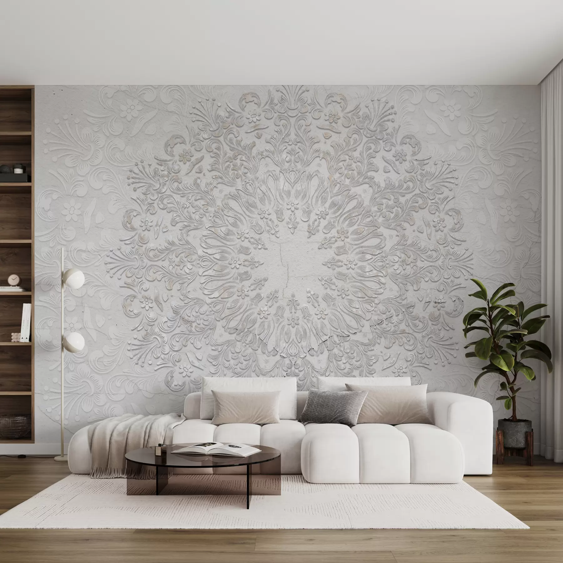 Fotobehang Een zeer gedetailleerde mandala-print die een mooi en delicaat kantontwerp creëert w01249