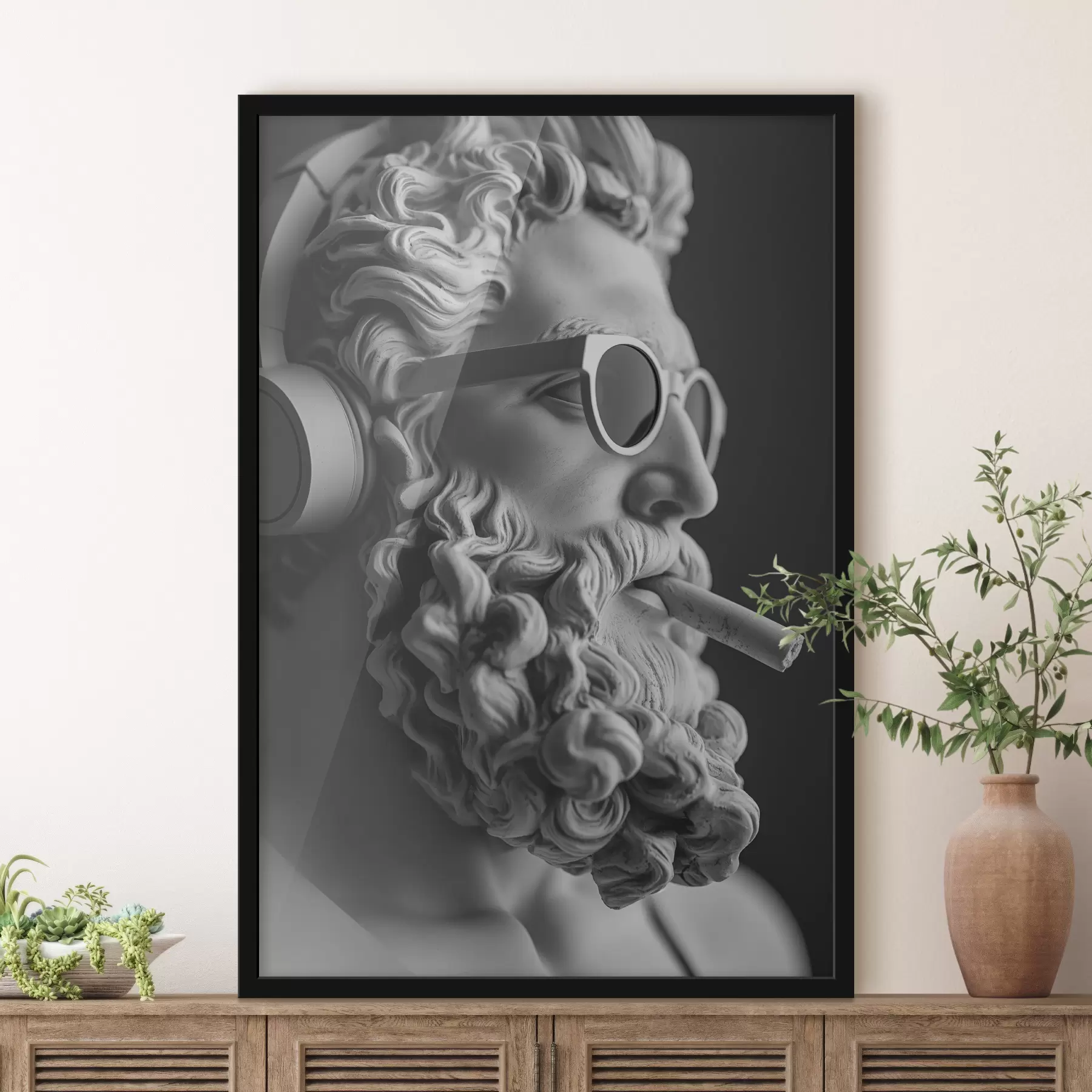  Schilderijen zwart-wit oudgrieks beeld van Zeus in moderne stijl f26122