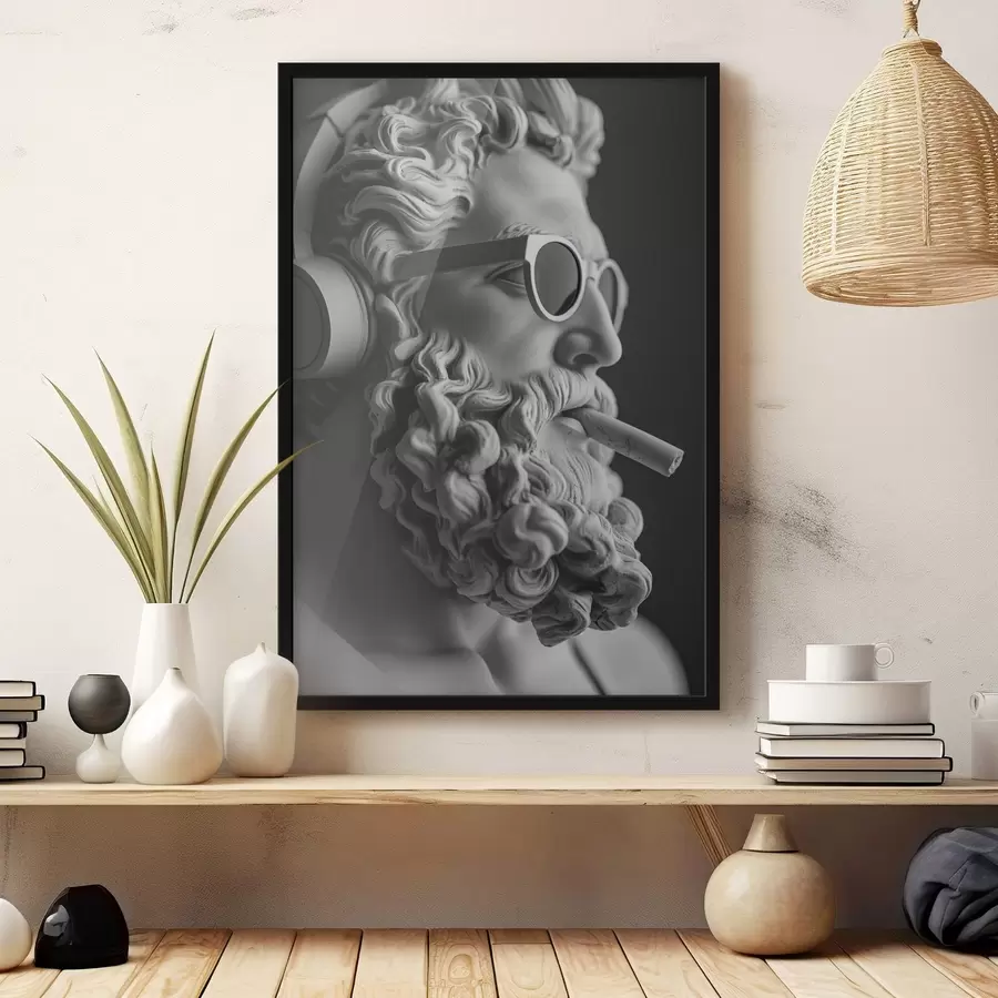 Fotobehang zwart-wit oudgrieks beeld van Zeus in moderne stijl f26122