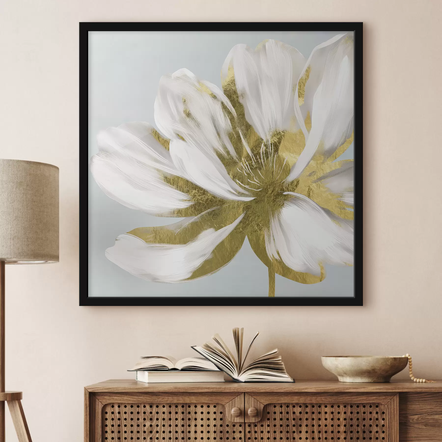 Fotobehang Grote abstracte bloem op een blauwe achtergrond f26121