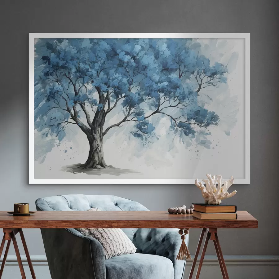 Fotobehang Boom met blauwe bladeren op witte achtergrond f39153