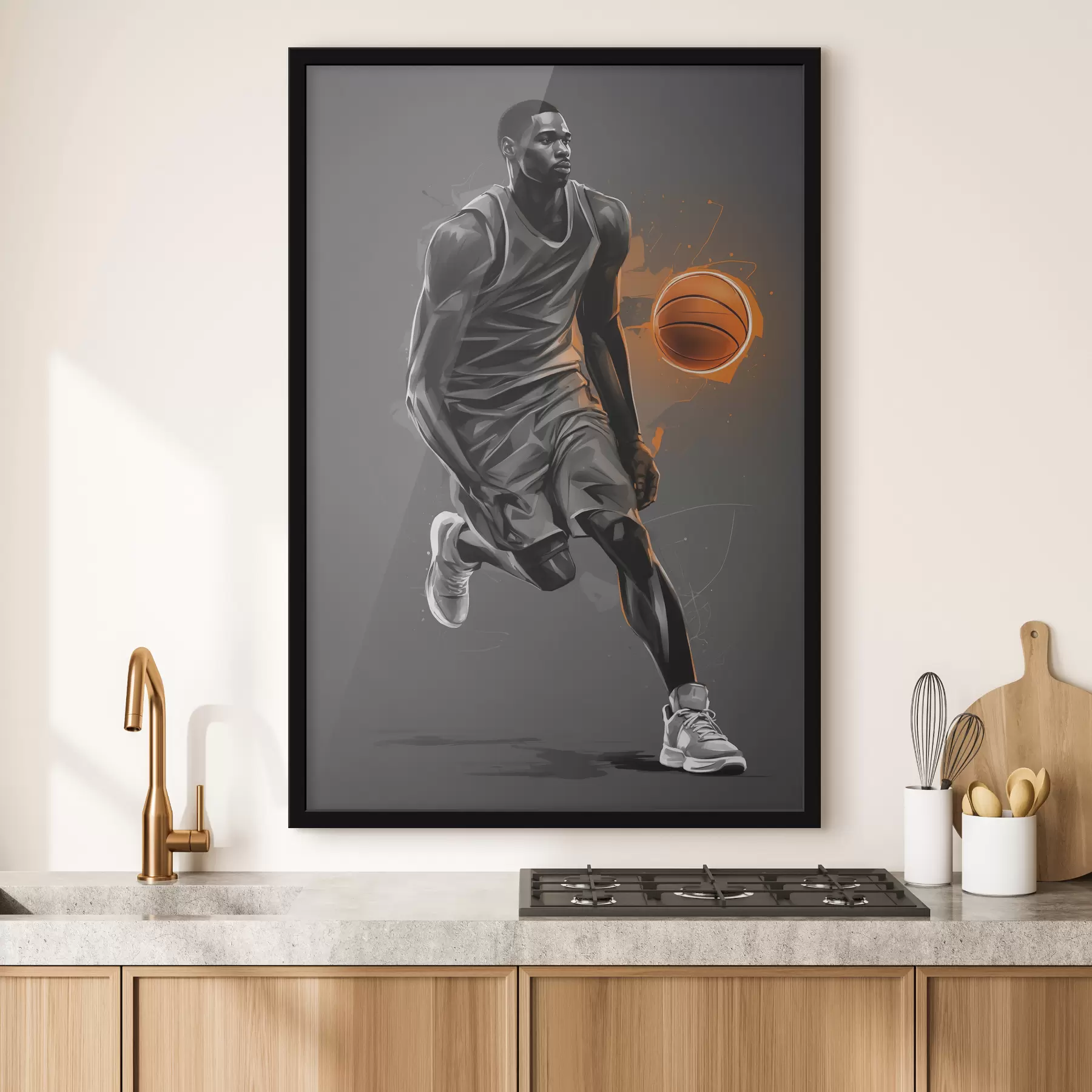  Schilderijen Basketbalspeler op grijze achtergrond f39157