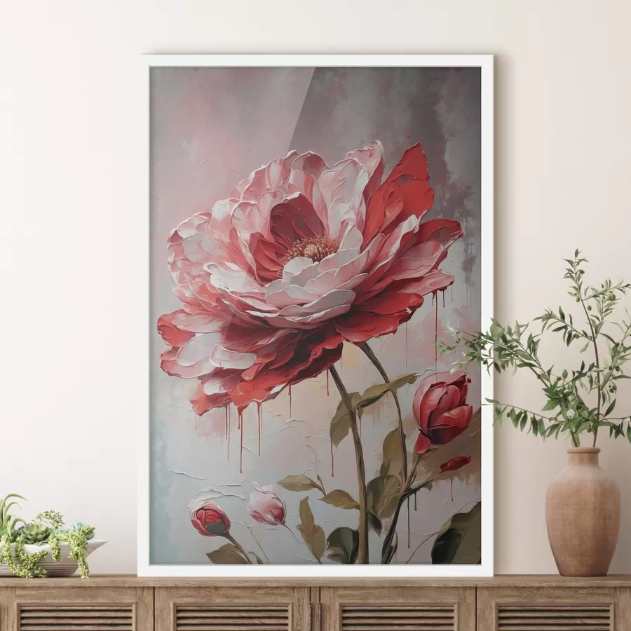 Fotobehang Rode bloem op wit-grijze achtergrond f39173