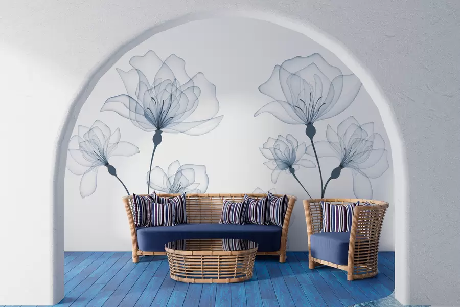 Fotobehang Fijne blauwe aquarelbloemen w00744v1