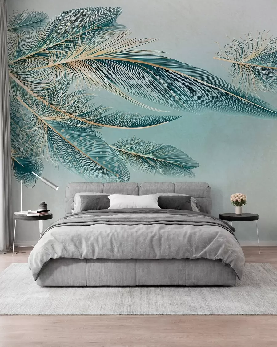 Fotobehang Delicate veren in blauwtinten w01312