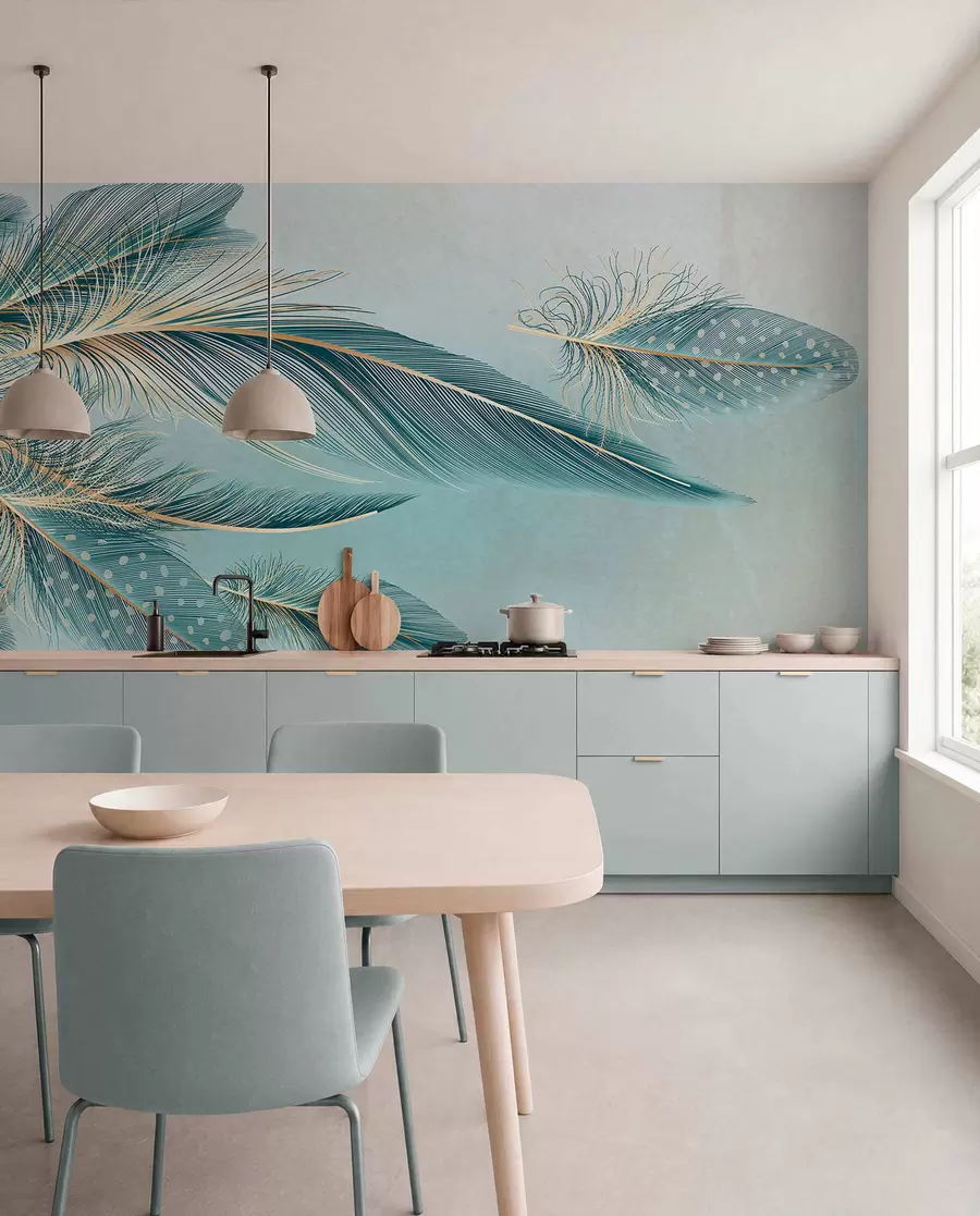 Fotobehang Delicate veren in blauwtinten w01312
