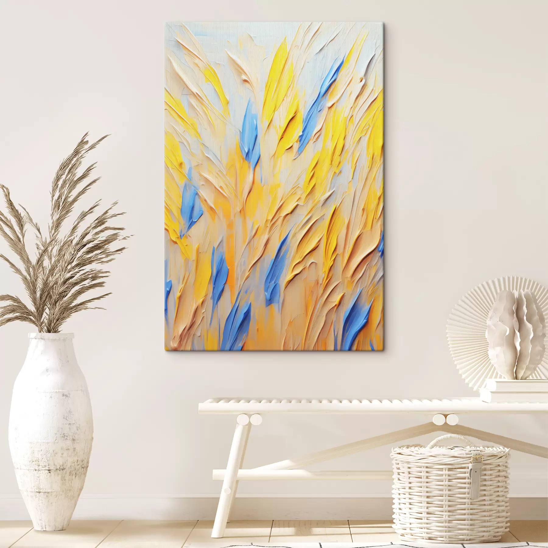  Schilderijen Oren van tarwe abstract olieverfschilderij, blauwe, gele kleur s39432