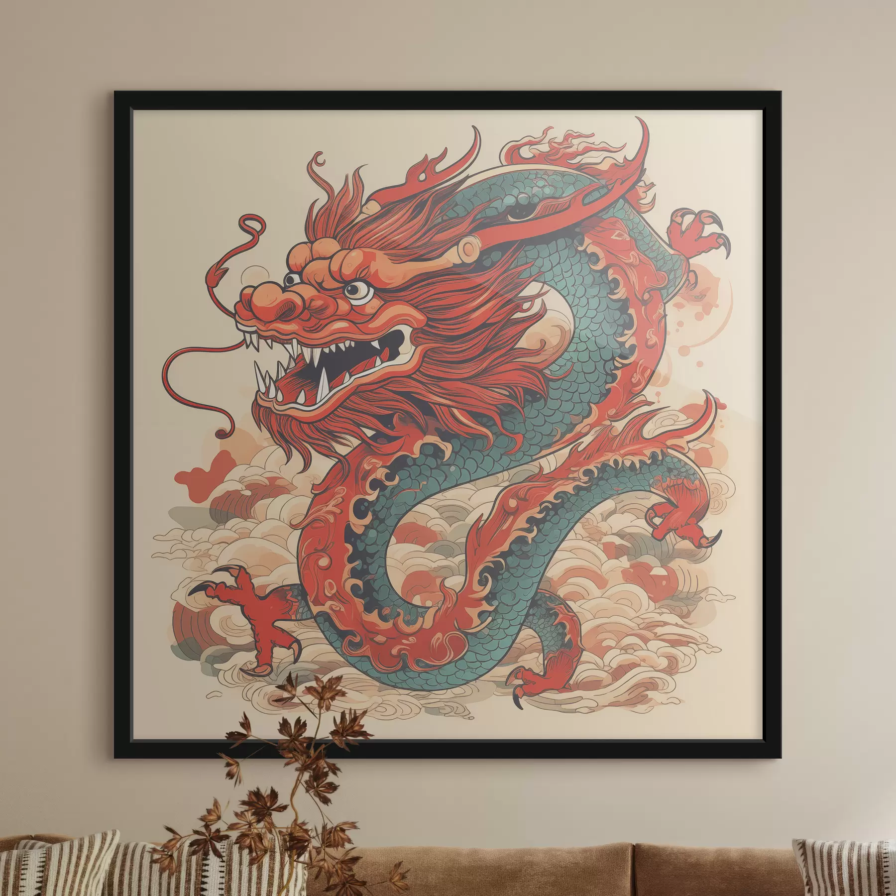 Fotobehang Rode draak in Chinese stijl, oosters f39439