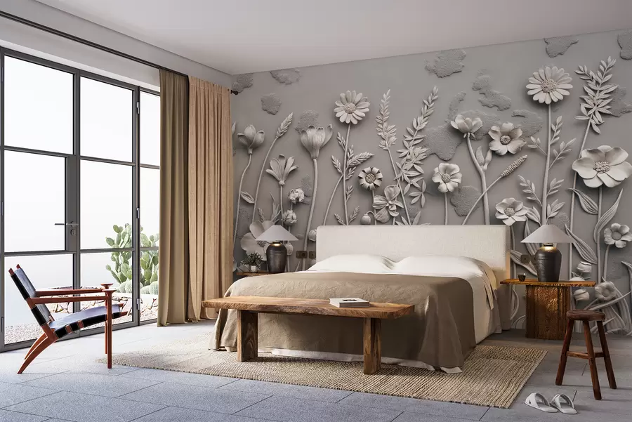 Fotobehang Veld 3D bloemen w07869v1