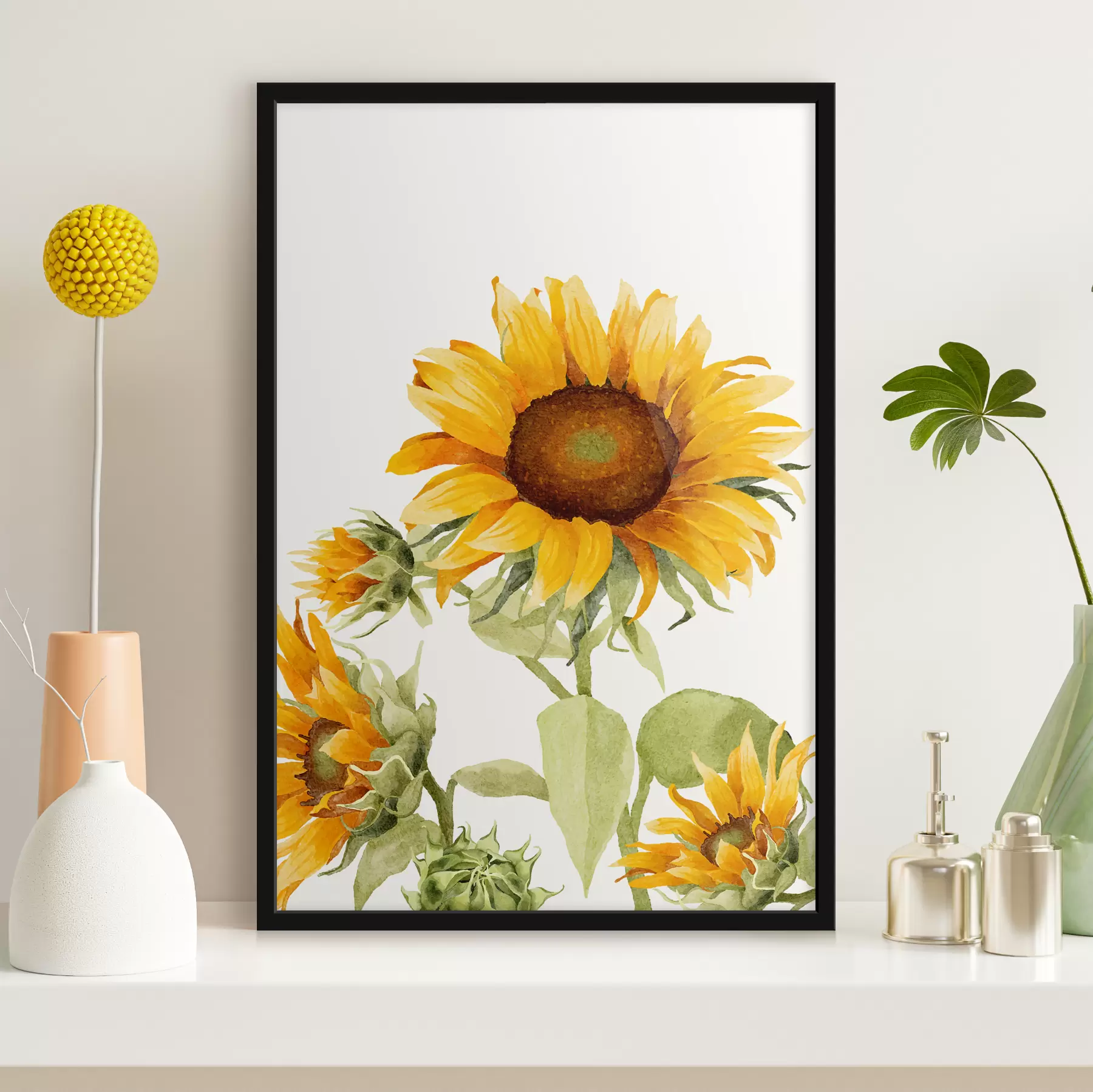  Schilderijen Heldere aquarel zonnebloem f39341