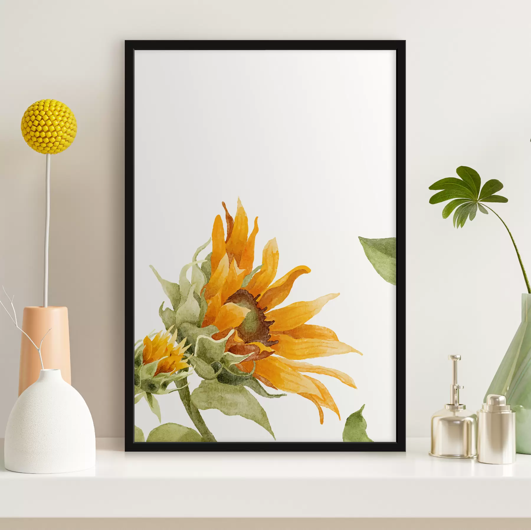 Fotobehang Aquarel zonnebloem f39342