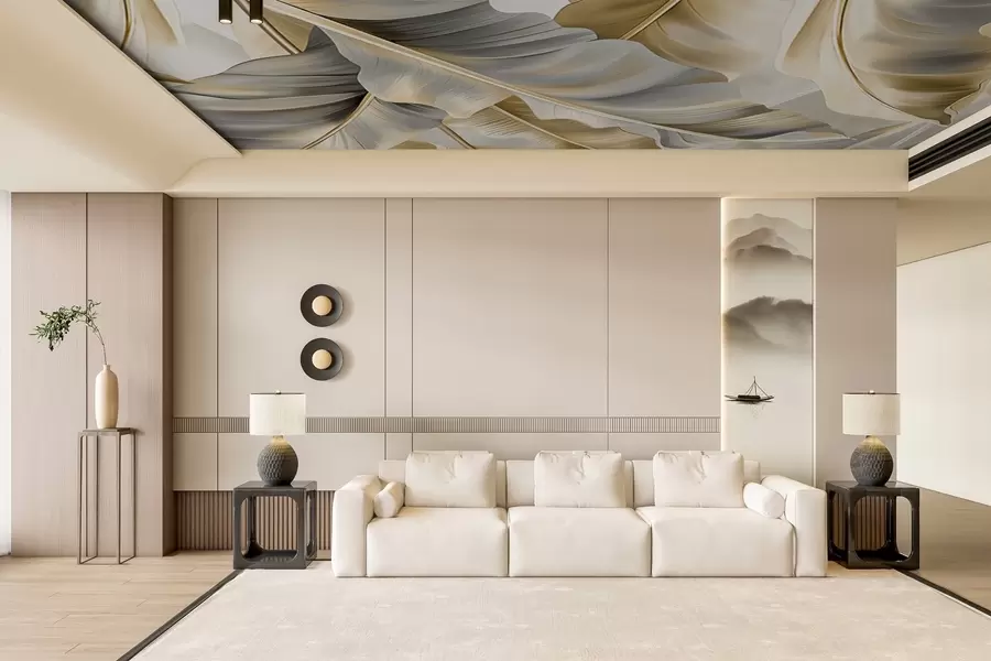 Fotobehang luxe grote bananenbladeren in grijsbeige tinten w07876
