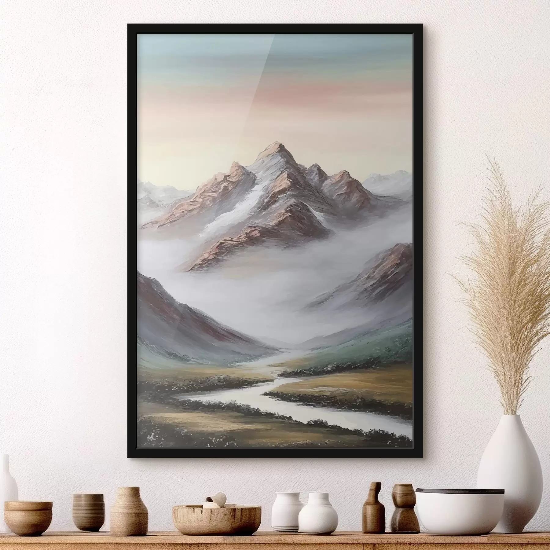 Fotobehang Majestueuze bergen gehuld in mist f37741