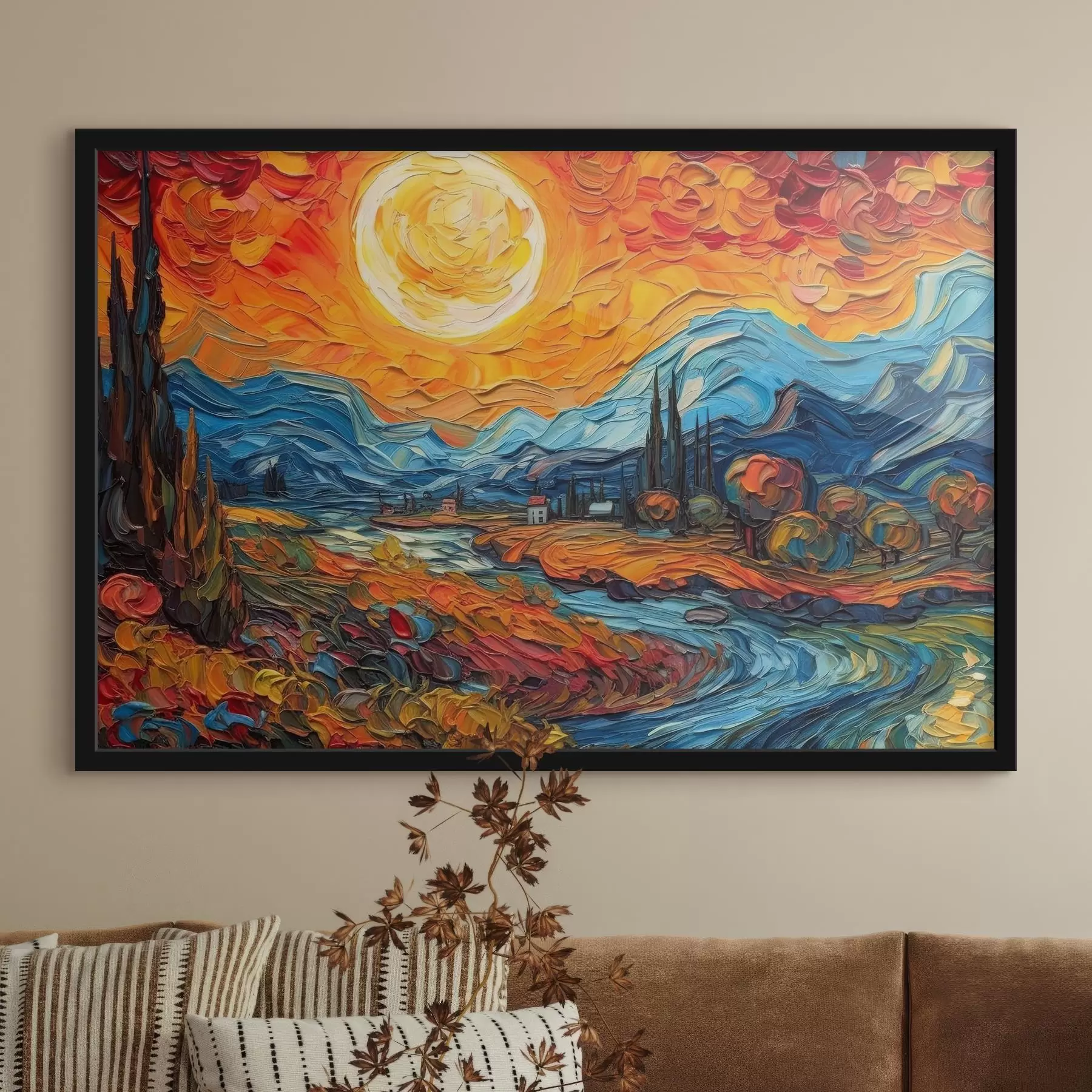 Fotobehang Levendige zonsondergang over sereen landschap f38057