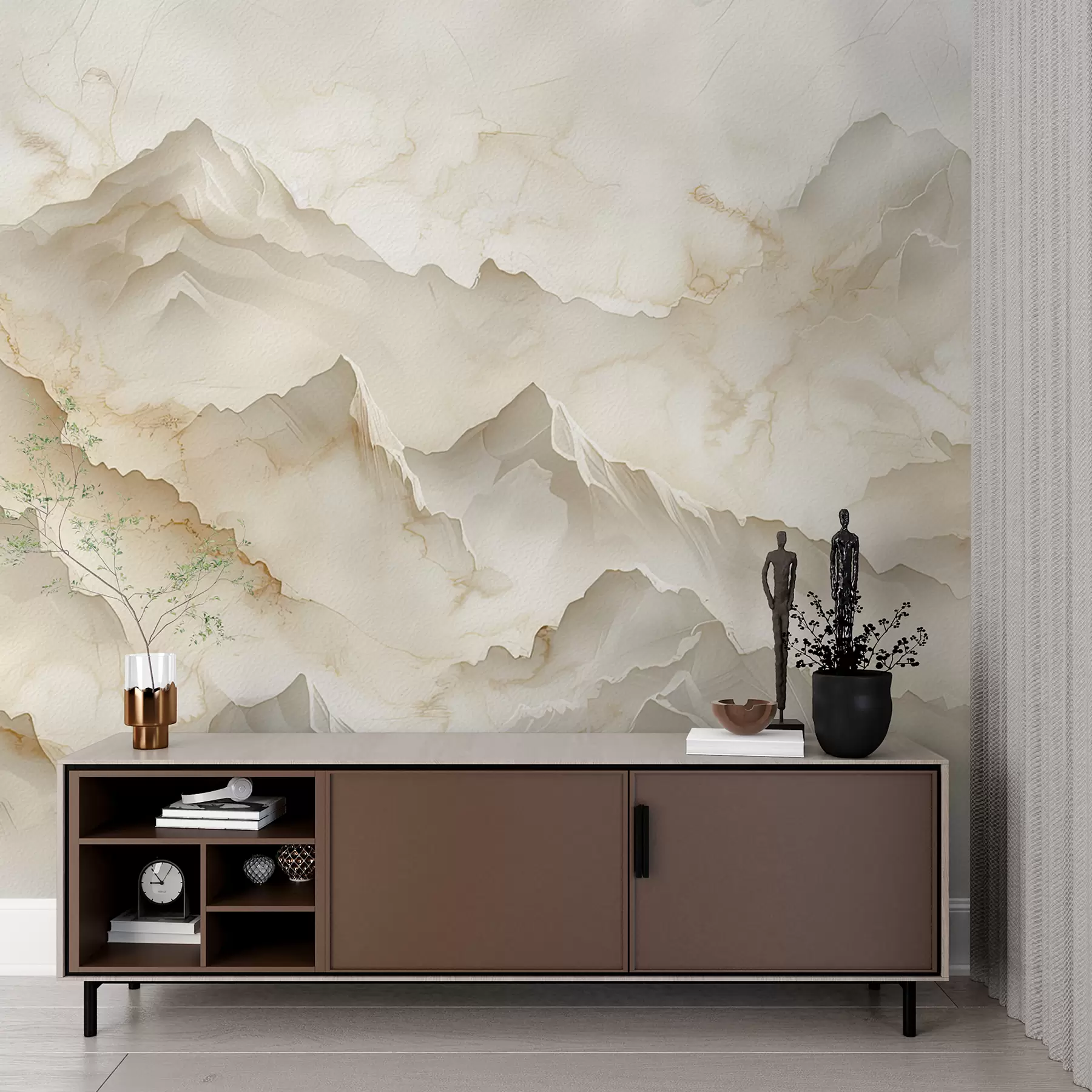 Fotobehang Bergachtig landschap met overvloedige rotsen in de zachte onyxstijl w01279