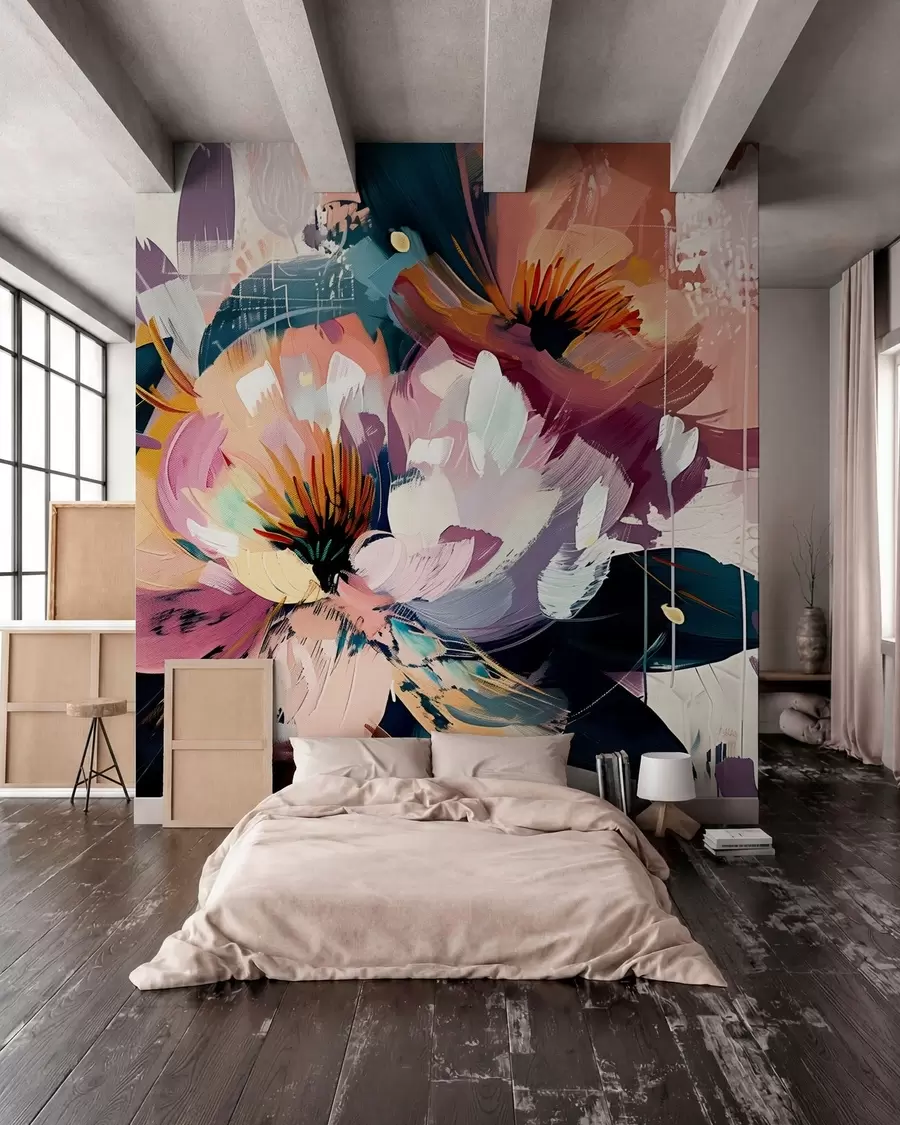 Fotobehang Grote bloemen zijn geschilderd in olieverf w07940