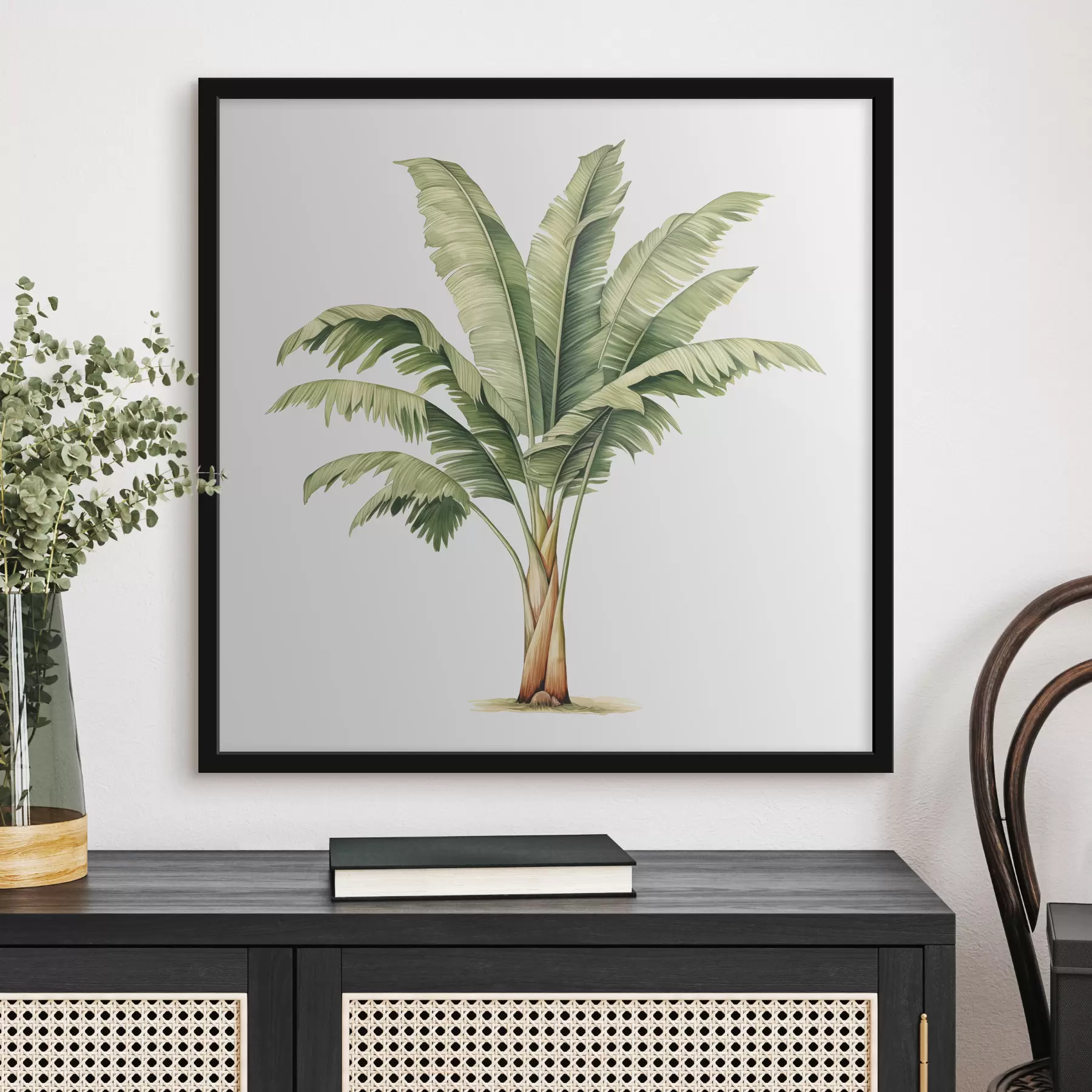 Schilderijen Minimalistische aquarelillustratie van een bananenpalm f39562