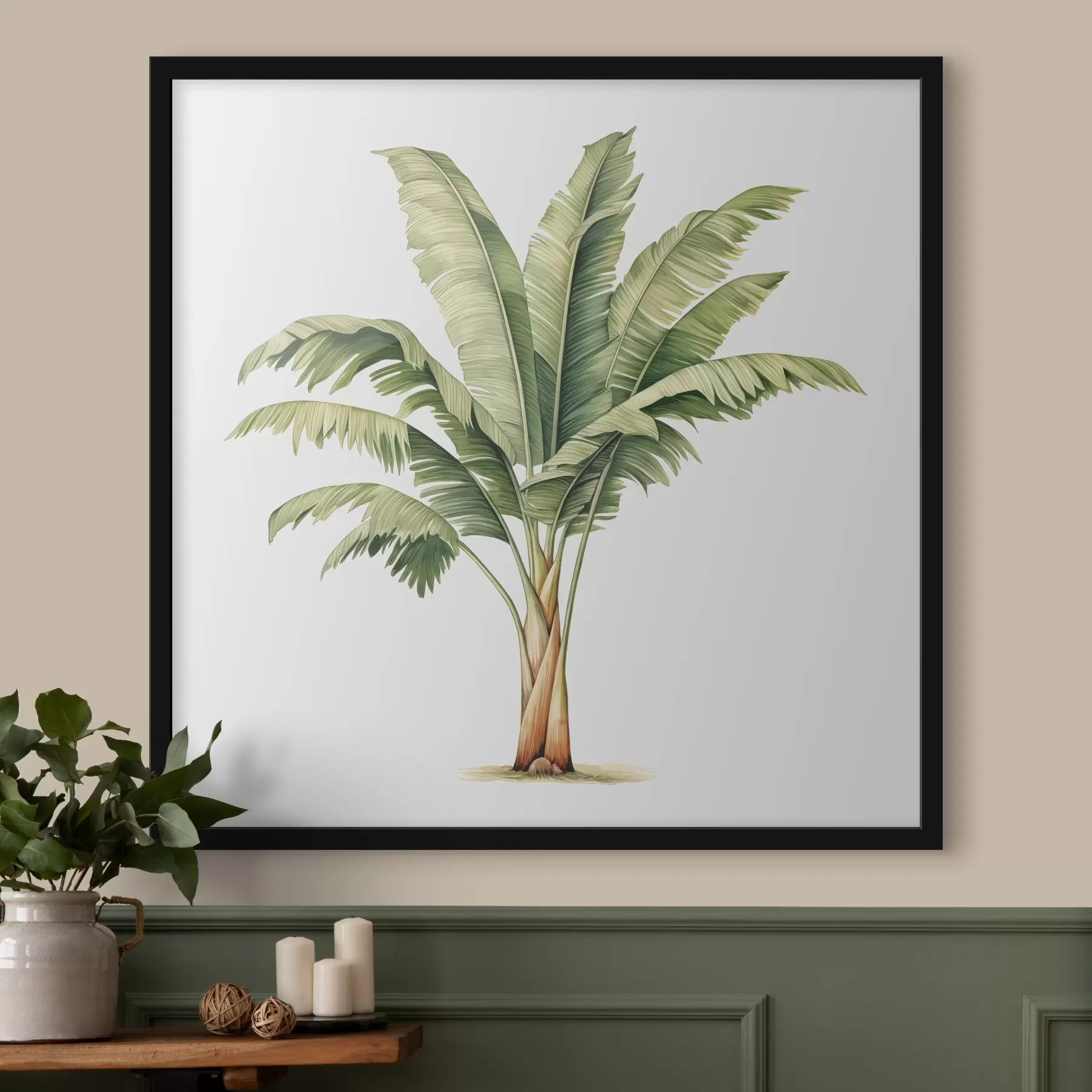  Schilderijen Minimalistische aquarelillustratie van een bananenpalm f39562