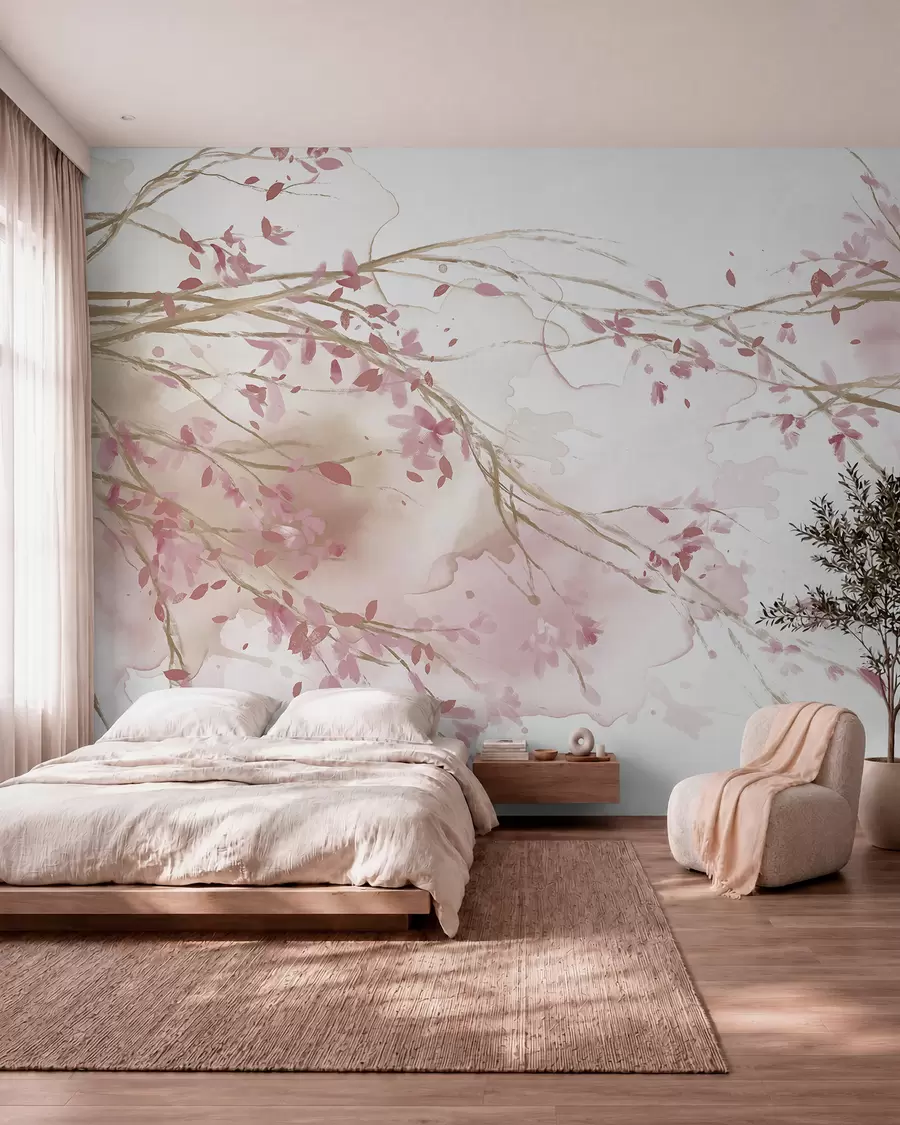 Fotobehang Roze bloesemtakken w07919v1