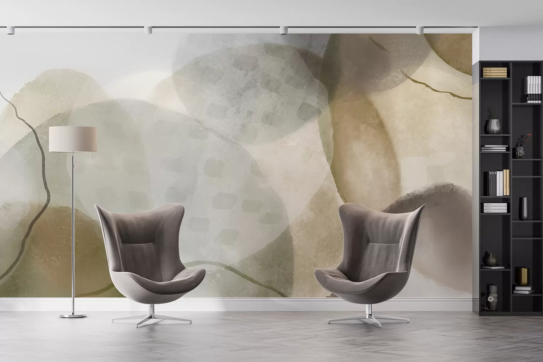 Fotobehang Zachte, aquarelachtige abstracte vormen in bruin-, sepia- en wittinten w07926v1