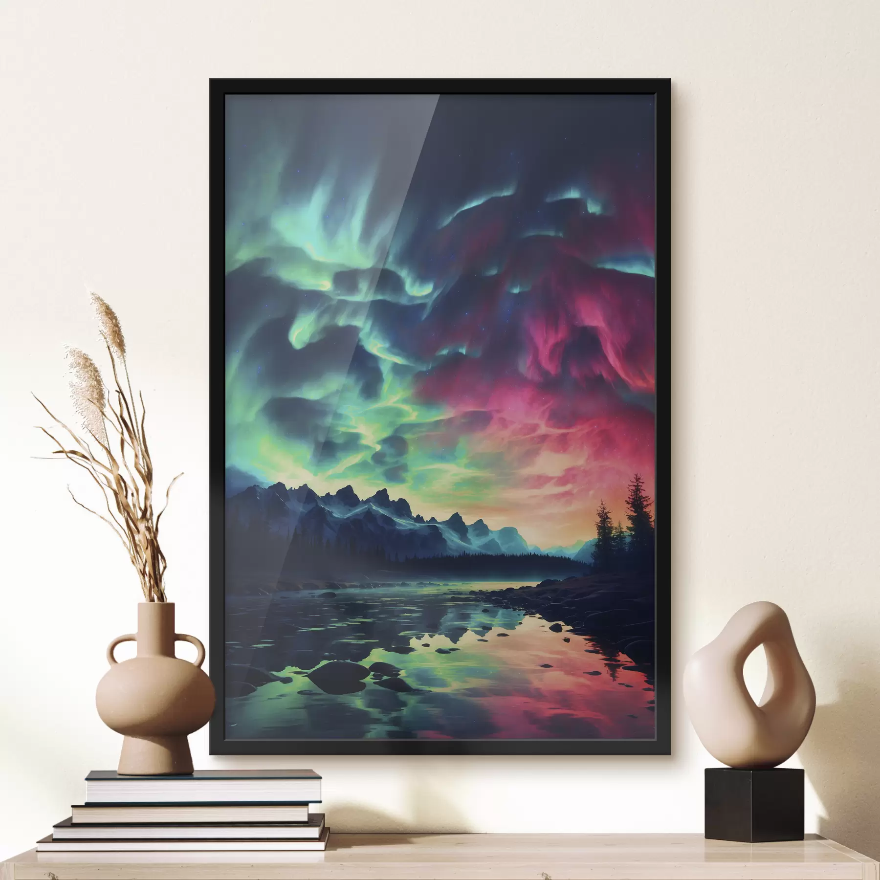 Fotobehang Noorderlicht boven het meer f39364