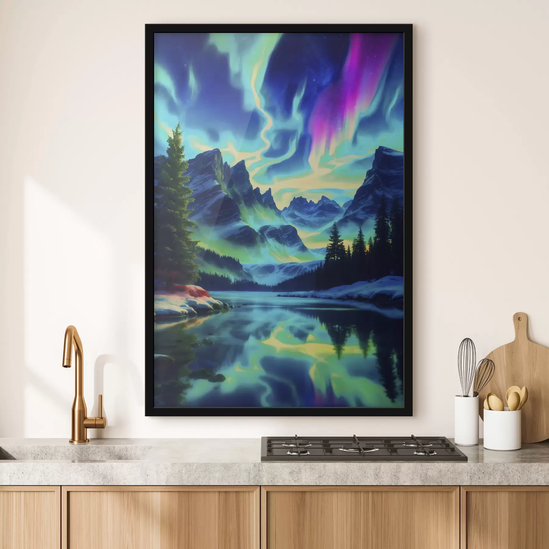 Fotobehang Noorderlicht boven de bergen f39365