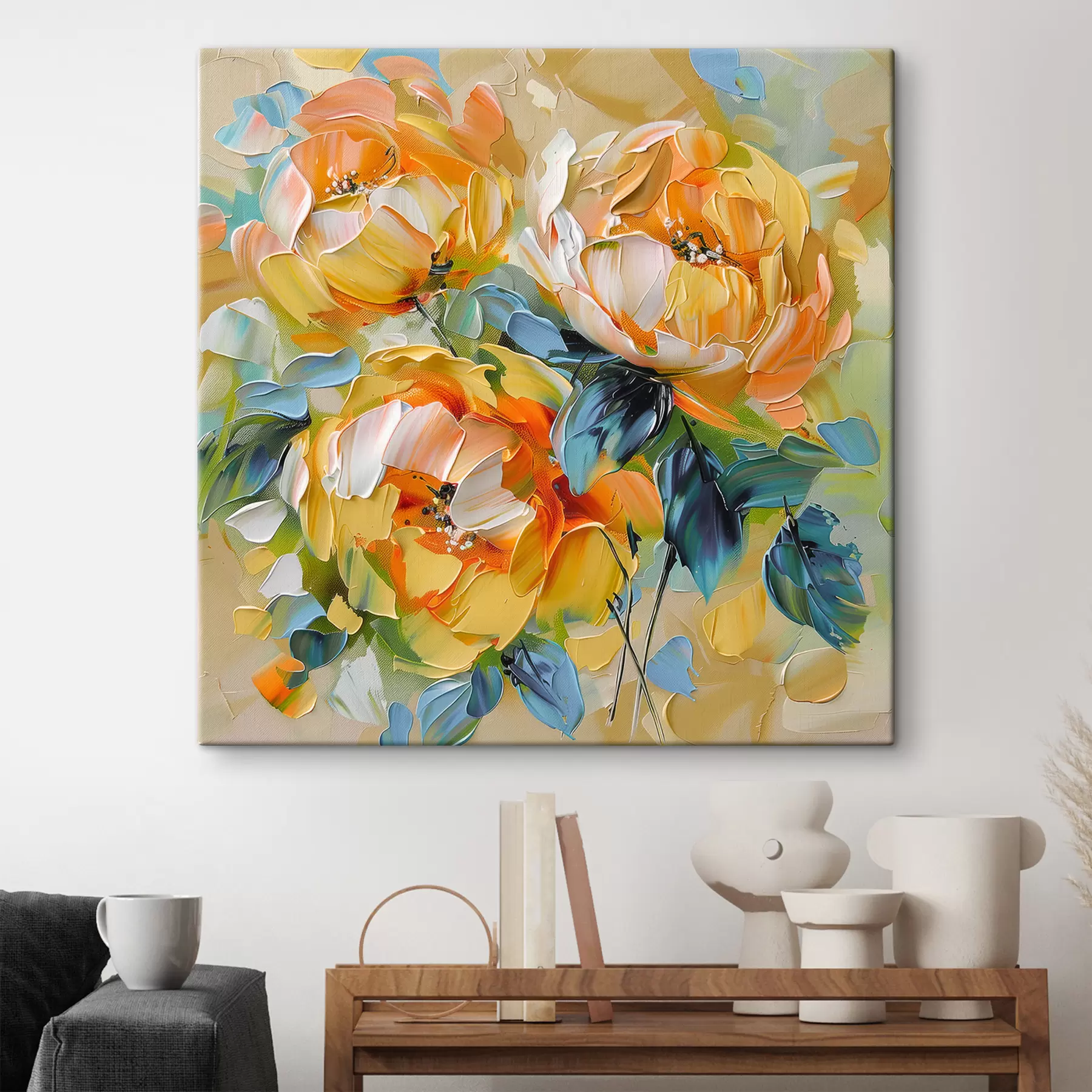  Schilderijen Levendige bloemen met rijke texturen in een kleurrijke abstracte compositie s39460
