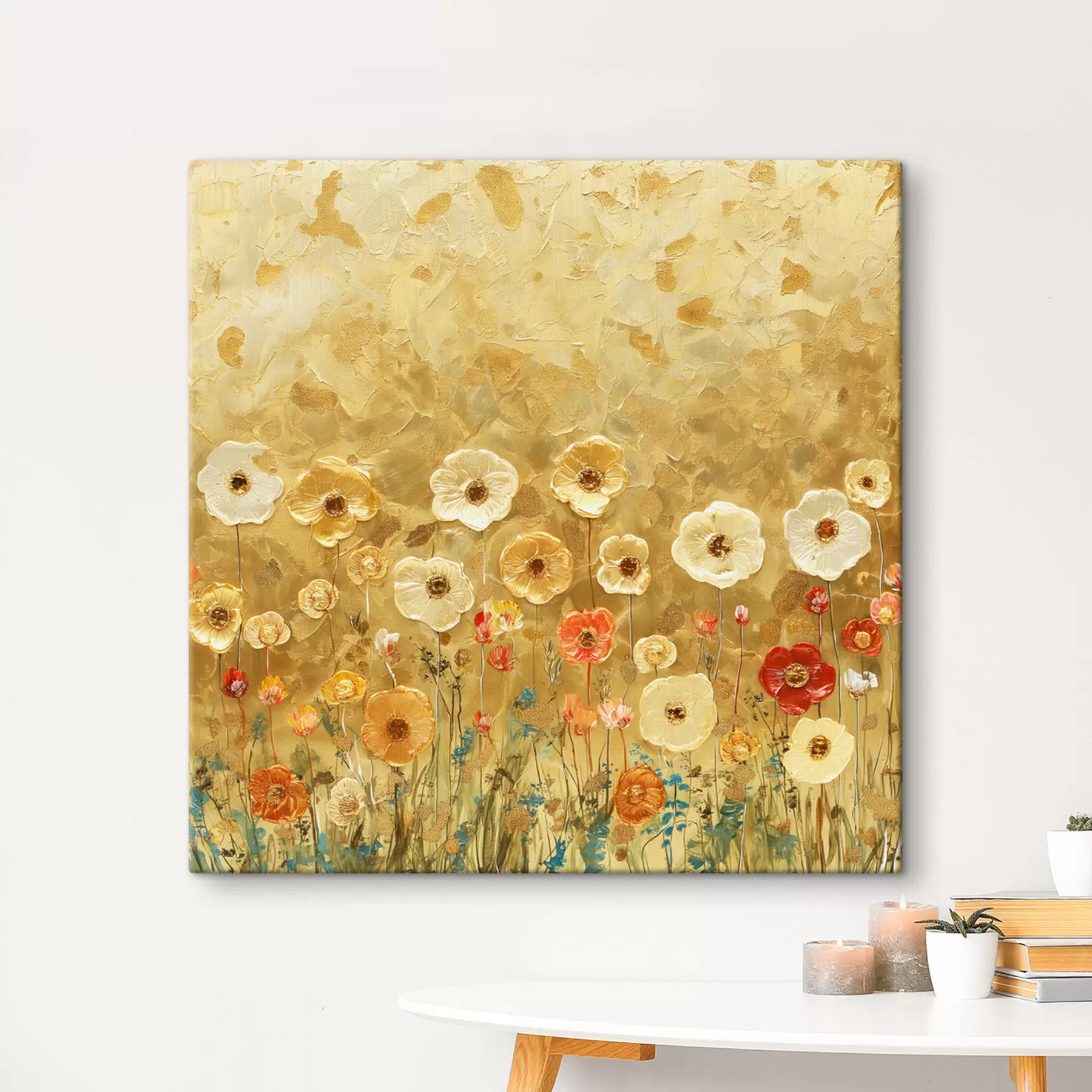  Schilderijen klimt-stijl weide: delicate pastelkleurige bloemen met gesmolten textuur s39464