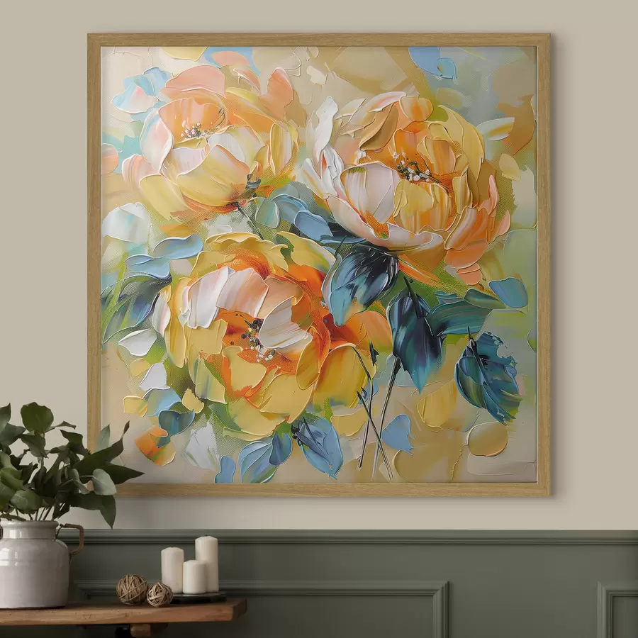 Fotobehang Levendige bloemen met rijke texturen in een kleurrijke abstracte compositie f39460