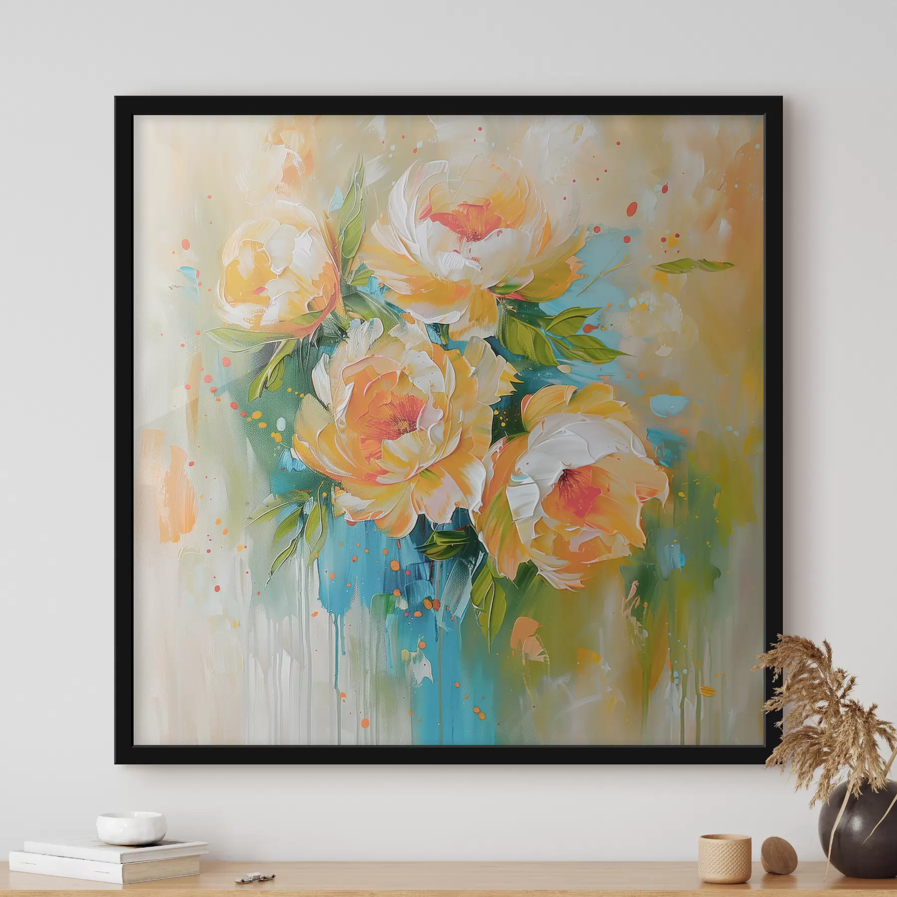 Fotobehang Zachte en delicate bloesems in een levendig abstract schilderij f39461