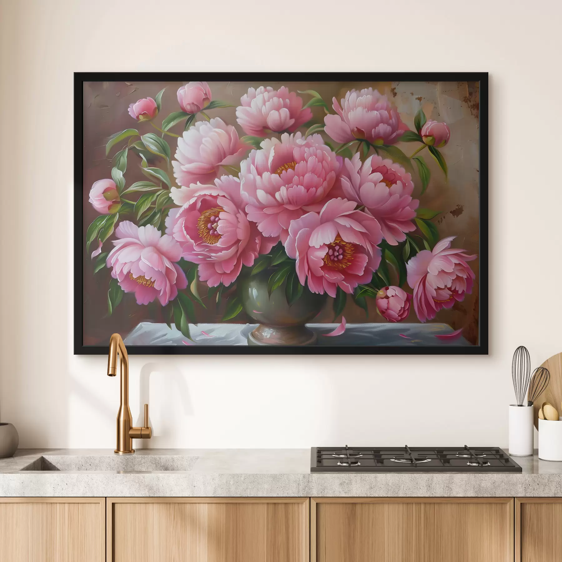 Fotobehang Roze pioenrozen in een vaas f39549