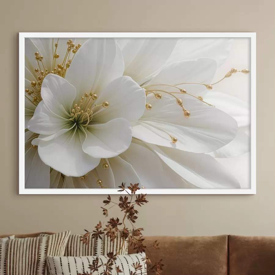 Fotobehang Een close-up van een grote witte bloem met delicate bloemblaadjes f39507
