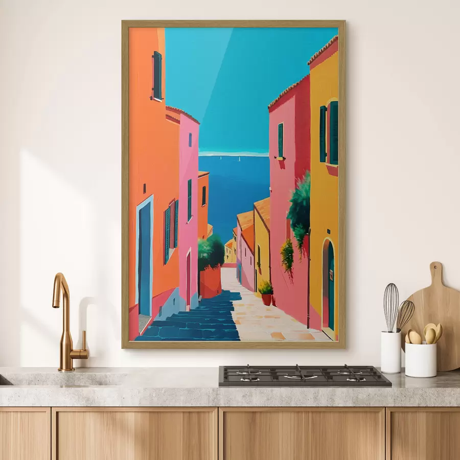 Fotobehang Kleurrijke trappen naar zee f39579
