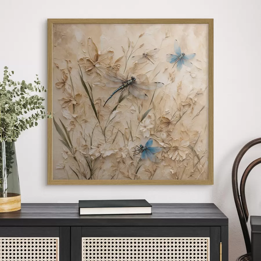 Fotobehang Libellen op abstracte beige achtergrond f39600