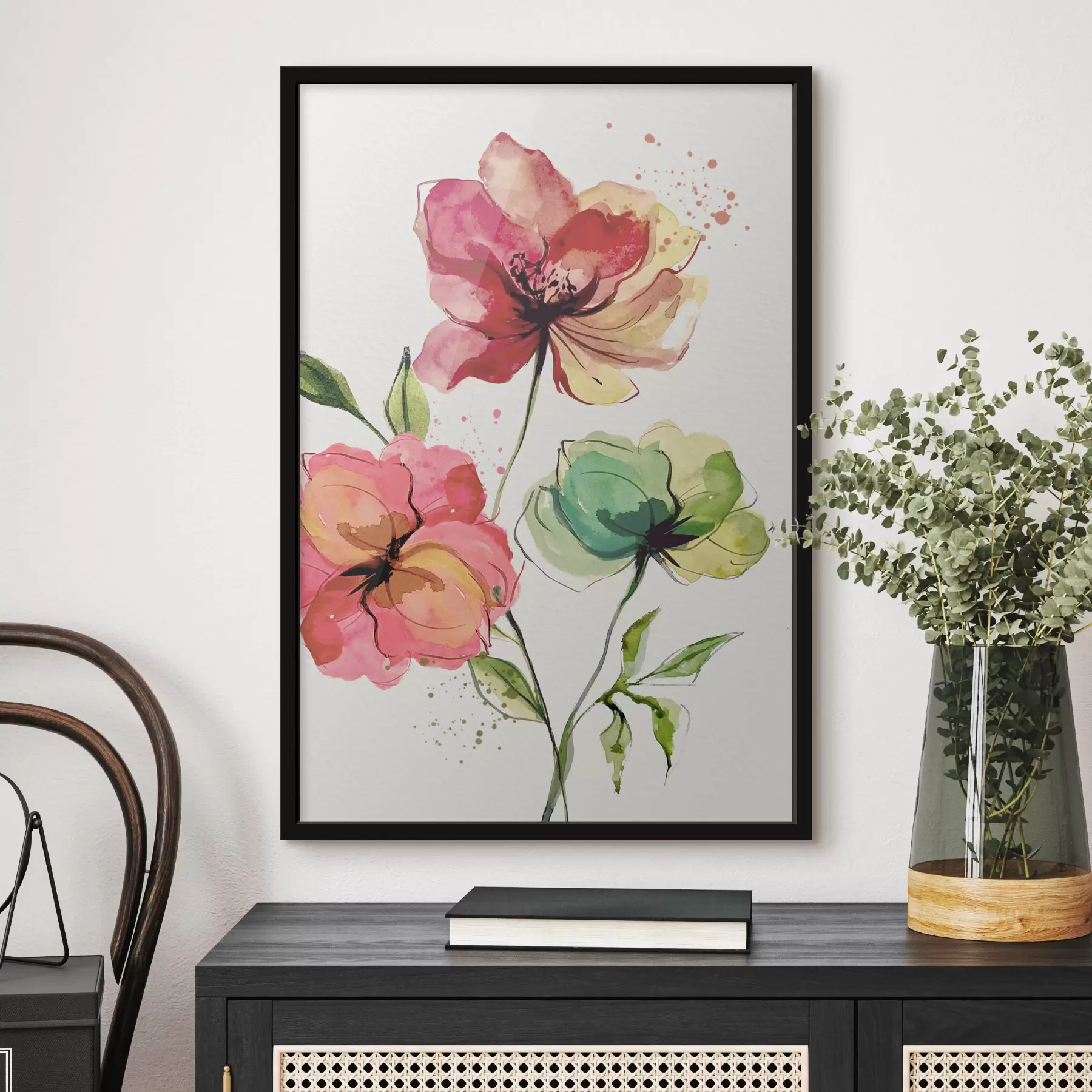 Fotobehang Aquarelbloemen met verfspatten f39769