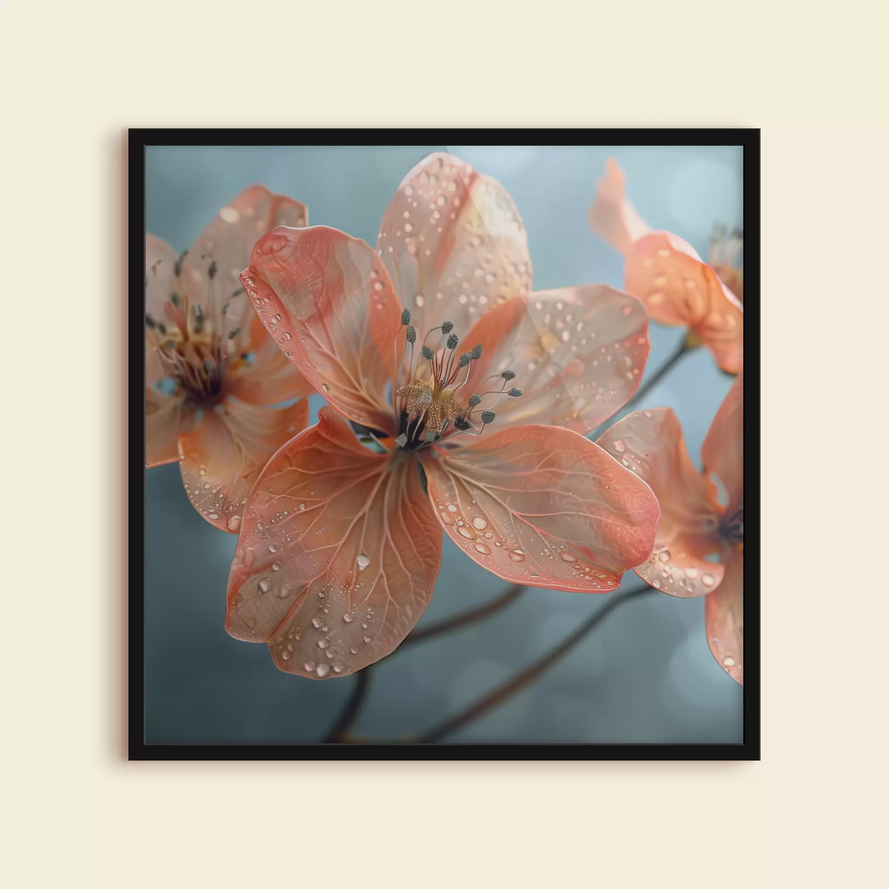 Fotobehang Mooie leliebloem met dauwdruppels op de achtergrond bokeh f39755